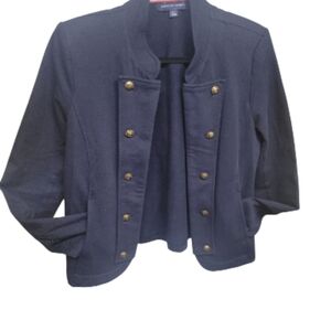 Tommy Hilfiger Open Front Military navy blazer large shoulder pads  Gold Buttons